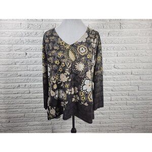 Live Let Live Women Top 1X Tunic Knit Black Floral Asymmetric Poly Blend FLO168E